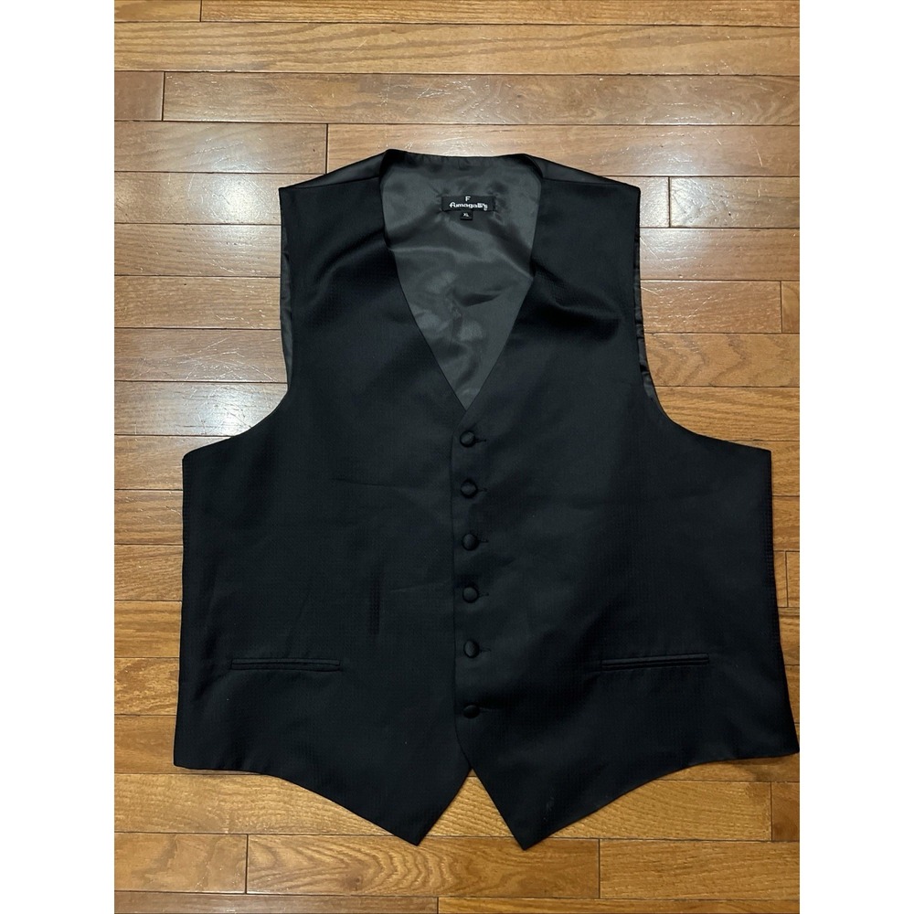 Fumagalli's Mens XL Black 100% Silk Formal Tuxedo Vest Adjustable Back USA